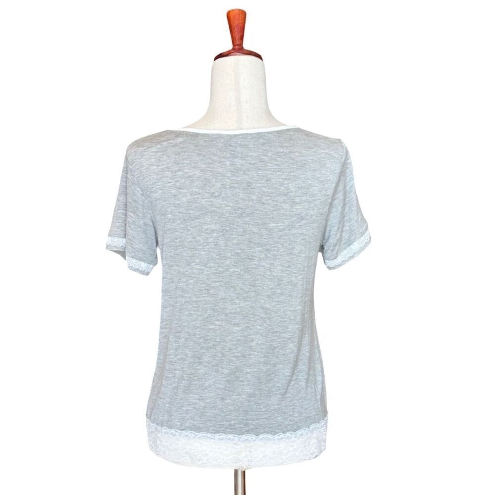 Kathy Ireland Short Sleeve Pajama Lounge Top Lace Trim Gray Med - Picture 6 of 8